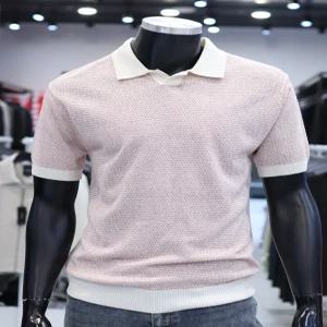 [STCO]SS 여름 잔스트라이프 반팔 오픈 카라니트 F2KT25215