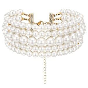 Yolev 5겹 보호 라운드 모조 진주 목걸이 빈티지 멀티 스트랜드 칼라 여성 신부 결혼식 20대 플래퍼 테마 파티용