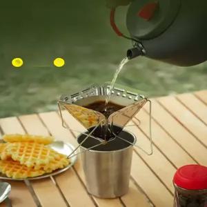 핸드드립 커피 필터 스테인리스 휴대용 캠핑용 접이식 드리퍼 거치대 포함 브루잉 세트