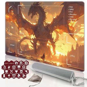 프리미엄 TCG 플레이매트 - MTG 카드 게임용 24x14 프로페셔널 고무 배틀 매트 삼각 저장 튜브, 카운터 주사위 12개, 스페셜 20면 2개(클래식 11, 클래식 시리즈) 포함