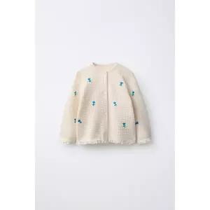 ZARA 플라워 자수 레이스 니트 재킷 - 크림 {QHJ}