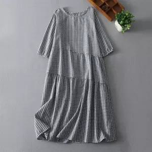 솔저스여성 가을 하프 라운드 칠부 체크 원피스 OPH3