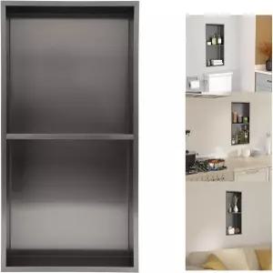 로드이어 샤워 틈새 12인치 x 24인치 블랙 오목 욕실 선반 보관을 위한 타일 필요 없는 벽 스테인리스 스틸