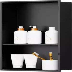 BWE 13 X 19 스테인리스 스틸 샤워 틈새 타일 필요 없음 욕실 수납을 위한 이중 선반 매트 블랙