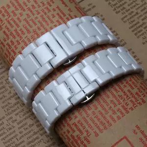 여성용 손목시계 시계줄 팔찌 스틸 버클 14mm 18mm 패션 다이아몬드 세라믹 화이트 스트랩 솔리드 링크 광