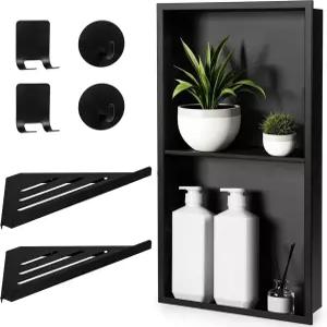 스테인리스 스틸 샤워 틈새 시장 타일 필요 없음 내부 크기 25.19 x13.19 외부 매트 블랙 - 벽 욕실 모서리