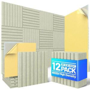 벽용 방음 폼 패널 12팩, 자체 접착식 12인치 X 12인치 X 0 4인치 슬레이트 방음 벽 패널, 게임 녹화 스튜디오 장식용 흡음 패널