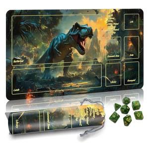 수납 가방과 7개의 주사위가 있는 파티프다 MTG 매트 TCG DND 플레이매트 | 방수 미끄럼 방지 표면 프리미엄 엣지 잠금 디자인 매직 게이밍 매트(X-공룡)를 위한 구역이 플레이