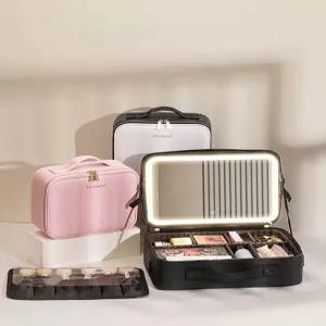 여행용 메이크업박스 led조명화장품파우치 케이스 현장 출장 가방 화장품 거울 파우치 소형