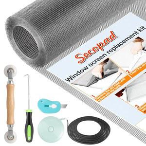 Secopad 창문 스크린 수리 키트, 48인치 x 118인치 도어 메시 교체 내구성이 뛰어난 유리 롤, 문 파티오 및 현관 도구, 회색