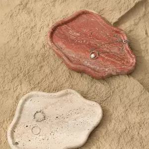 핑크 레드 대리석 홀더 다용도 오브제 스톤 트레이 악세서리 보관 차키