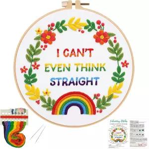 루이즈 메이리스 LGBT 자수 초보자를 위한 키트 스타터 크로스 스티치 천 바늘 실을 포함한 DIY 니들포인트