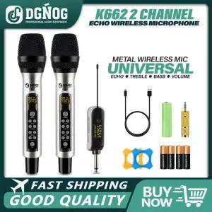 2 채널 금속 무선 마이크 에코 트레블 베이스 노래방 UHF 듀얼 핸드 헬드 다이나믹 시스템 PA 스피커 노래