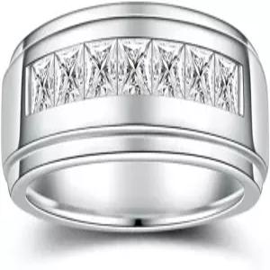 2.1 캐럿 7 스톤 프린세스 컷 남성용 모이사나이트 이터널 웨딩 밴드 링 D 컬러 VVS1 채널 세트 스털링