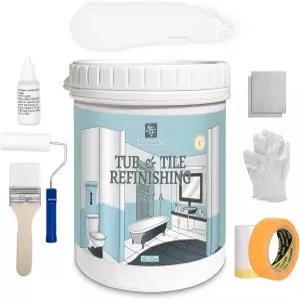 화이트 세라믹 욕조 및 타일 리피니시 키트 32 FL oz - 욕실 벽 조리대 싱크대 페인트 사용하기 쉽고