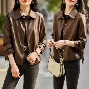 스트레인지 여성용 캐주얼 가을 무스탕 코트 자켓 가죽 데일리룩 PU라이더 숏봄 키작 KUK1