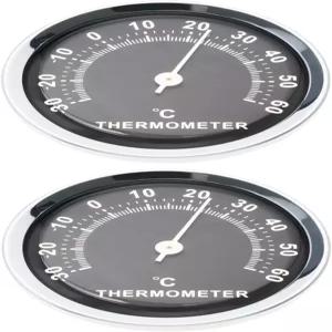 LT Easiyl 2pcs 58mm 자동차 온도계 미니 원형 기계식 아날로그 블랙 홈 오피스 워크숍용