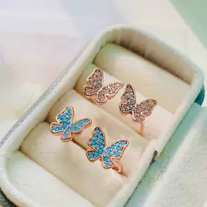 트윈 크리스탈 핑크, 터키석 나비 반지 ( 프리사이즈 )