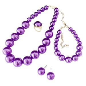 4PCS 우아한 모조 진주 구슬 목걸이 팔찌 귀걸이 반지 주얼리 세트 레트로 멀티컬러 인조 스트랜드 여성 신부 결혼식 파티 트렌디한 선물