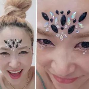 검정 보석 페이스 스티커 이마 눈가 장식 축제 공연 무대 화장 액세서리 반짝이