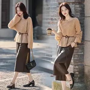 무천도사 여성 여성용 치마 니트 가을 투피스 정장세트 펀칭 언밸런스 세트 KKE3