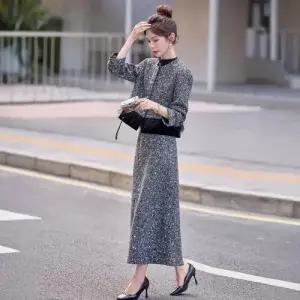 무천도사 여성 여성용 치마 가을 투피스 정장세트 슬림핏 세트 트위드 코트 KKE3