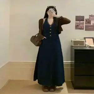 무천도사 여성용 여성 청 가을 슬림핏 세트 홀터넥 정장세트 원피스+니트가디건 빅사이즈 KKE3