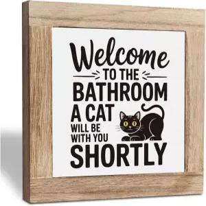 재미있는 고양이 화장실 간판 나무 상자 명판 장식 욕실 농가 목욕 애호가를 위한 환영 선물