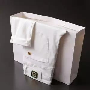 EAMT 팬츠 남성용 면 검정 직배경량 럭셔리 스판 화이트팬츠 작은 일자 퇴색 방지 신삼방 9부 YJ5