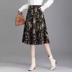 EAMT 스커트 여성용 롱 쉬폰 플리츠 A라인 EUNG3