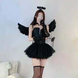 코스프레 할로윈 블랙날개 하트봉 머리띠 의상 세트 코스튬 천사 컨셉사진(1) 파티 악마