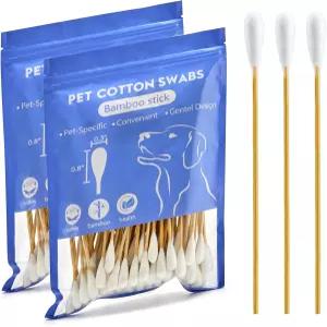 OwnWise 200PCS 대형 면봉 강력한 대나무 손잡이가 있는 6인치 반려견 귀봉 - 흡수력이 뛰어나고 보풀이