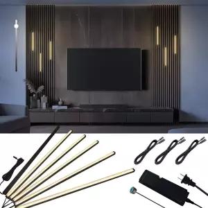HAMRVL 블랙 LED 오목 조명 키트 - 터치 스위치가 6개의 PCS 6 3000k 디밍 가능한 따뜻한 흰색 우드 슬랫