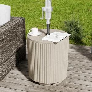 야외 우산 스탠드 독립형 사이드 테이블 파티오 물 채우기 베이스 플루티드 베이지