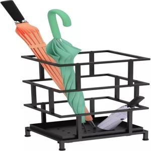 입구용 알료엔 우산 홀더 물 트레이와 지팡이 있는 금속 스탠드 조절 가능한 발 10.4 x 8.4 18.7 인치 가정