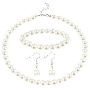 욜레브 진주 목걸이 및 귀걸이 세트 여성 신부 결혼식용 화이트 주얼리 8mm 10mm 팔찌