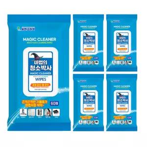 마법의 청소박사 캡형 60매 5팩 크리너 청소 세정티슈 주방 기름때 찌든때 제거 물티슈