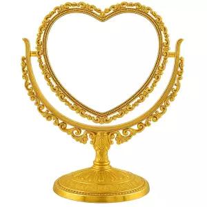 Jetec 하트 모양 거울 데스크탑 메이크업 레트로 360도 회전 서랍실 스탠딩 화장품 빈티지 골드