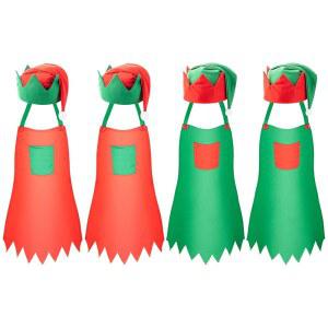 8피스 크리스마스 모자 코스튬 액세서리 파티 앞치마 선물 그린 용품 엘프 레드 키트
