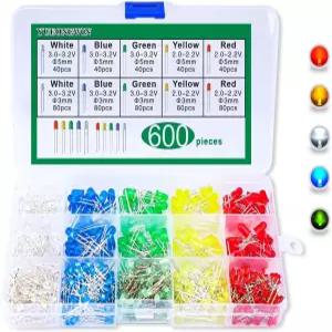 YUEONEWIN 600Pcs 3mm LED 발광 모음 키트 원형 확산 회로 구성품 모듬 세트 PCB 전자 DIY 라즈베리 파이