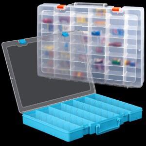 쥬에시카 2개 대형 48 그리드 플라스틱 보관 구슬 정리함, 태클 박스, 주얼리 아트 공예 장난감 나사 작은 부품(맑음, 파란색)을 위한 조절 가능한 칸막이가 있는 수납 정리함 용기