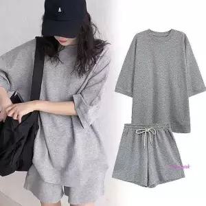 남자 여성 여자 티 남성 여름 빅사이즈 편한복장세트 반바지 밴딩 반팔 간편 기본 기능성 무지 티셔츠uvw78