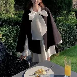 여친 면 검정 셔링 케이프 코튼 정장 코트 라운드 미스 재킷 KS1