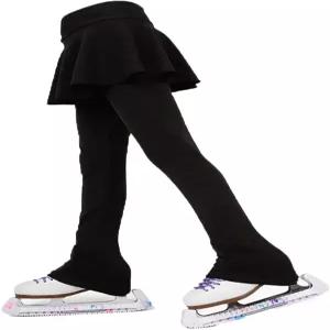 류후오 피겨 스케이팅 트레이닝 팬츠 여자 하카마 쇼 대회 플레인 블랙