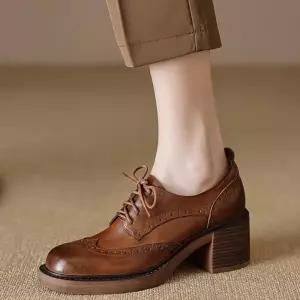 가보시 통굽 옥스포드화 바람막이 가을 단화 슈즈 플랫 갈색