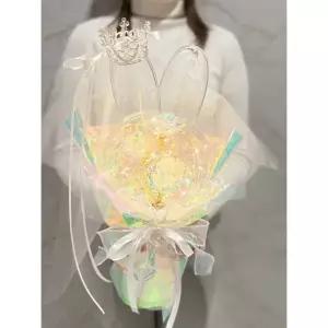 블루몽플라워 홀로그램 장미 3송이 토끼 꽃다발 LED 졸업식 발표회 여자친구 선생님 기념일 이벤트