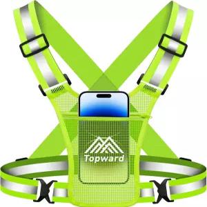 여성용 탑워드 러닝 조끼 가슴 휴대폰 홀더 반려견 산책 자전거용 반사 안전 장비 - 허리/어깨 조절 가능