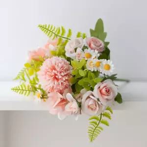 볼수록예쁜집 믹스폼폼부쉬 데이지 장미 셀프웨딩부케 생화같은 꽃다발 성묘조화 실크플라워 봄꽃 인테리어