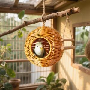 새장용 새집 모조 라탄 앵무새 둥지 애완동물 하우스  있는 직조 쉼터 (핀치  콘유어  코카티엘  파라케트