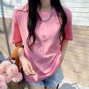 남자 여자 남성 반팔티 사랑스러운 빅사이즈 여성 자수 포인트 하트 데일리 무지 기본 기능성 셔츠lmn804